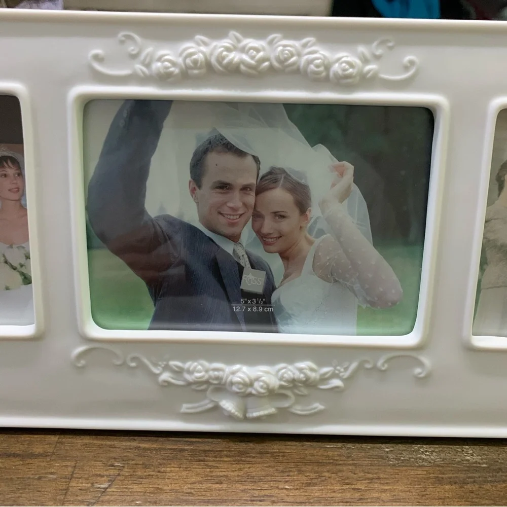 Russ “White Lace and Promises” white roses porcelain photo frame wedding gift